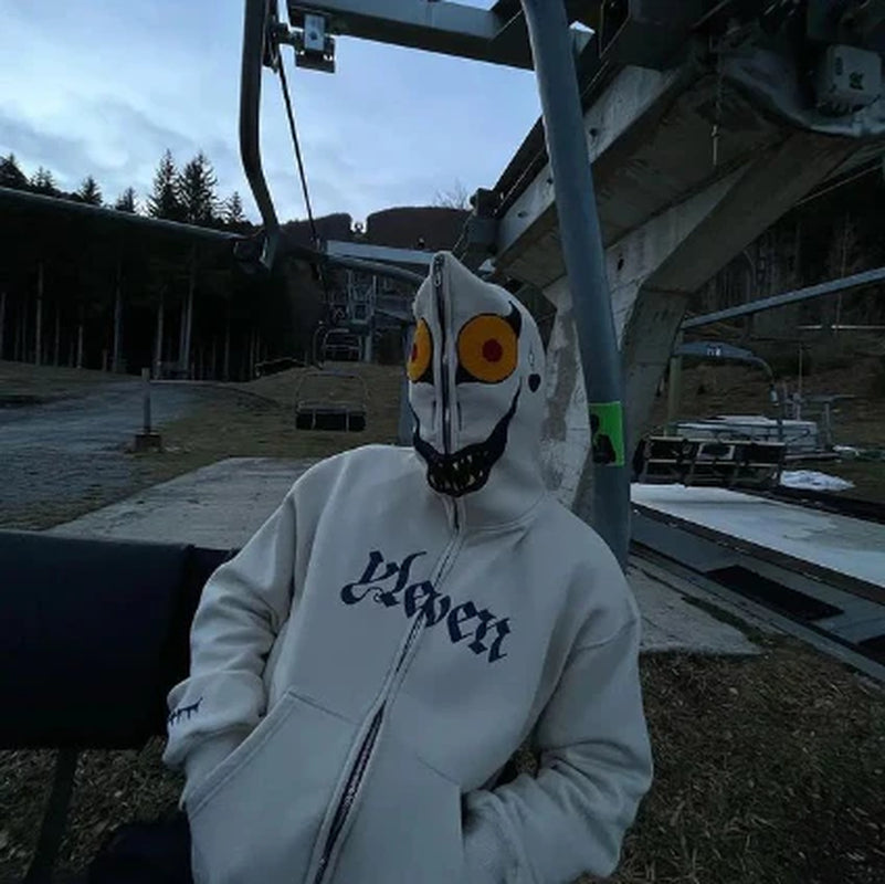 ZSIIBO Y2K European and American Cross-Border Ins Gothic Style Autumn Smiley Face Letter Print Casual Street Zipper Hoodie - New Collection 2023