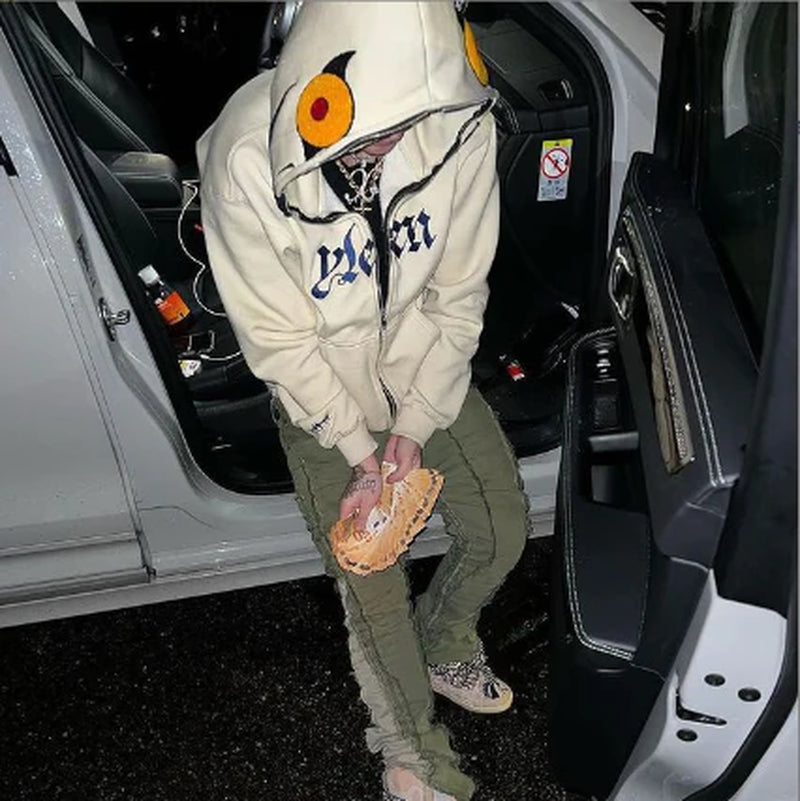 ZSIIBO Y2K European and American Cross-Border Ins Gothic Style Autumn Smiley Face Letter Print Casual Street Zipper Hoodie - New Collection 2023