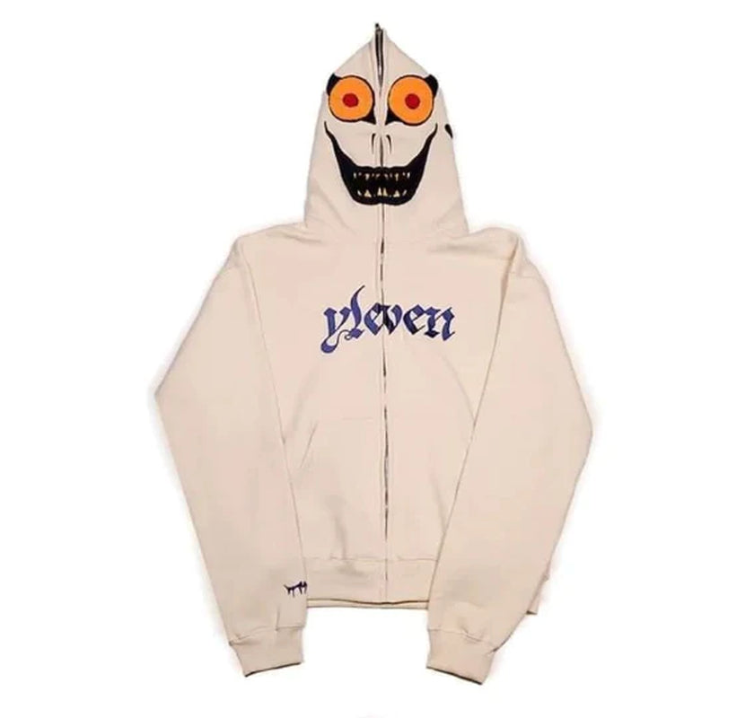 ZSIIBO Y2K European and American Cross-Border Ins Gothic Style Autumn Smiley Face Letter Print Casual Street Zipper Hoodie - New Collection 2023
